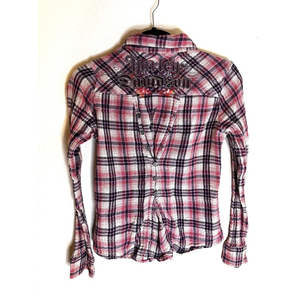 Harley Davidson Pink Plaid Button Down Shirt Size Smalll - Picture 5 of 5